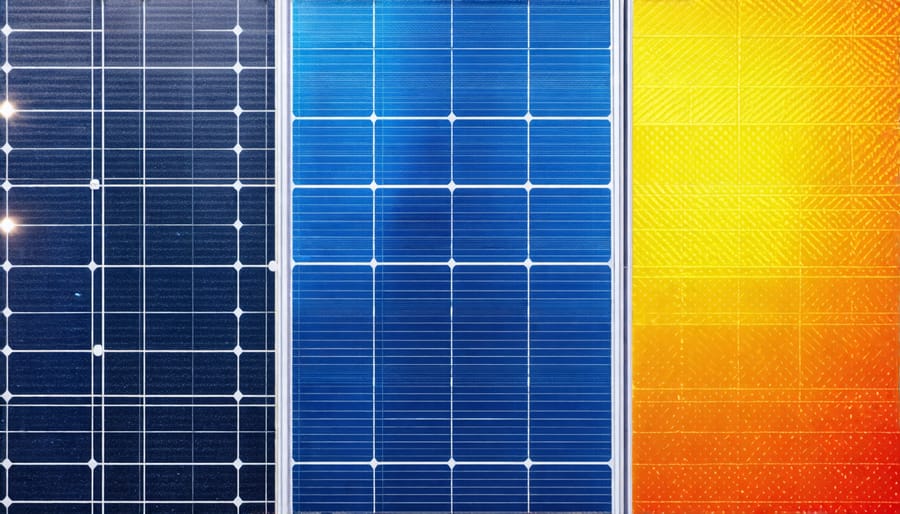 Side-by-side visual comparison of the three main solar cell types