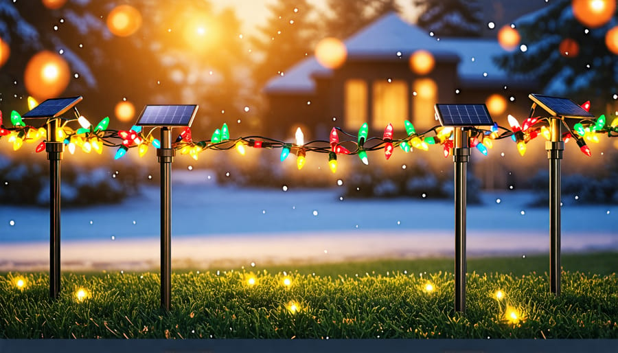 Assortment of solar Christmas light options, including string lights, icicle lights, and novelty shapes