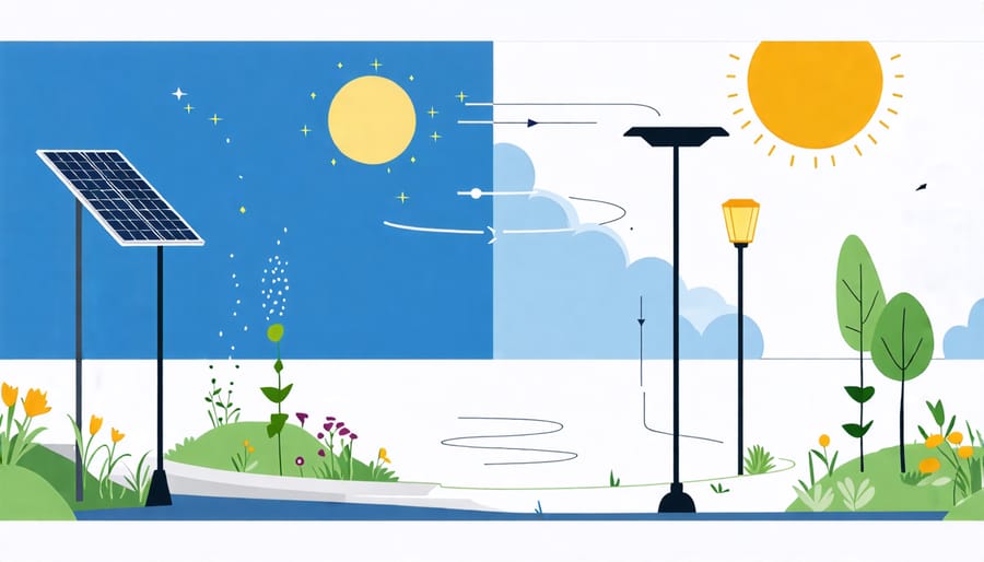 Illustration of the day and night cycle of solar light operation