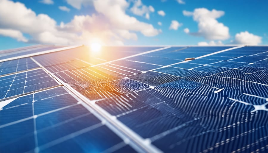 Metal mesh covering the gaps beneath an array of solar panels to prevent birds from nesting