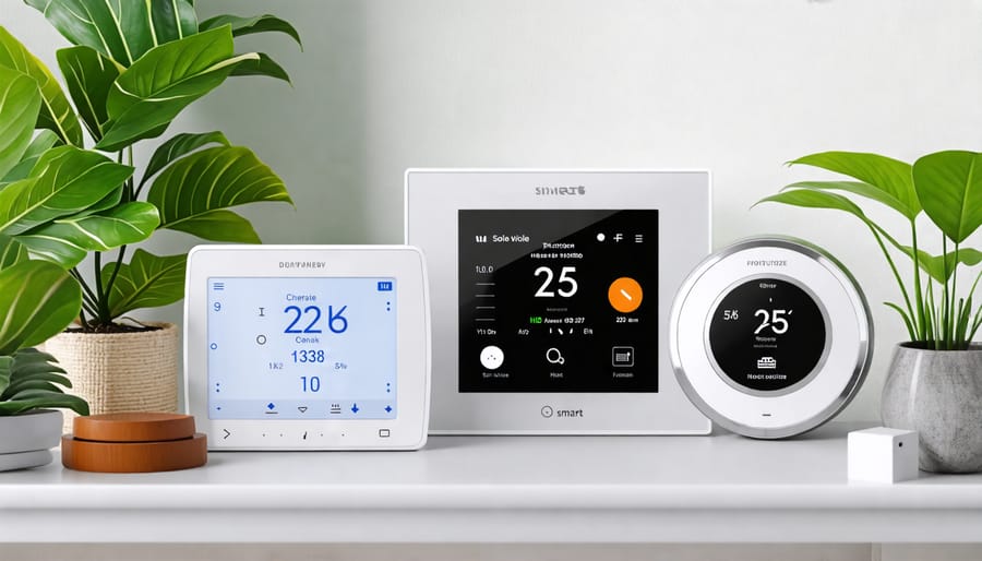 Visual comparison of the Nest Thermostat E, ecobee3 lite, Emerson Sensi, and Honeywell T5+ smart thermostats