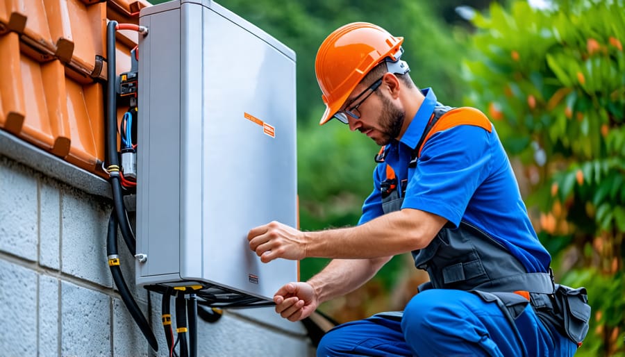 Technician servicing a home battery energy storage system, highlighting maintenance needs