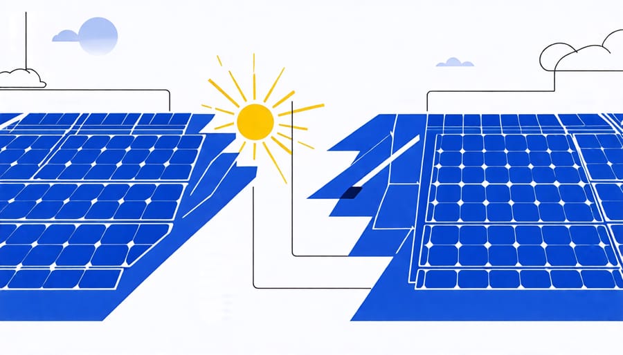 Diagram of bifacial solar panel technology capturing solar energy