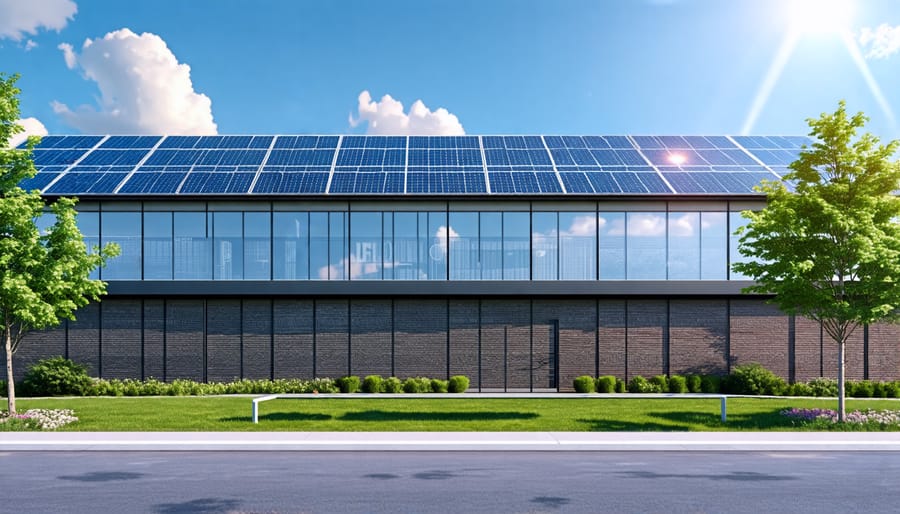 Commercial building utilizing solar power and battery storage for energy efficiency