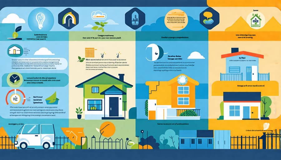 Illustrated infographic of typical energy-saving home improvements recommended by audits