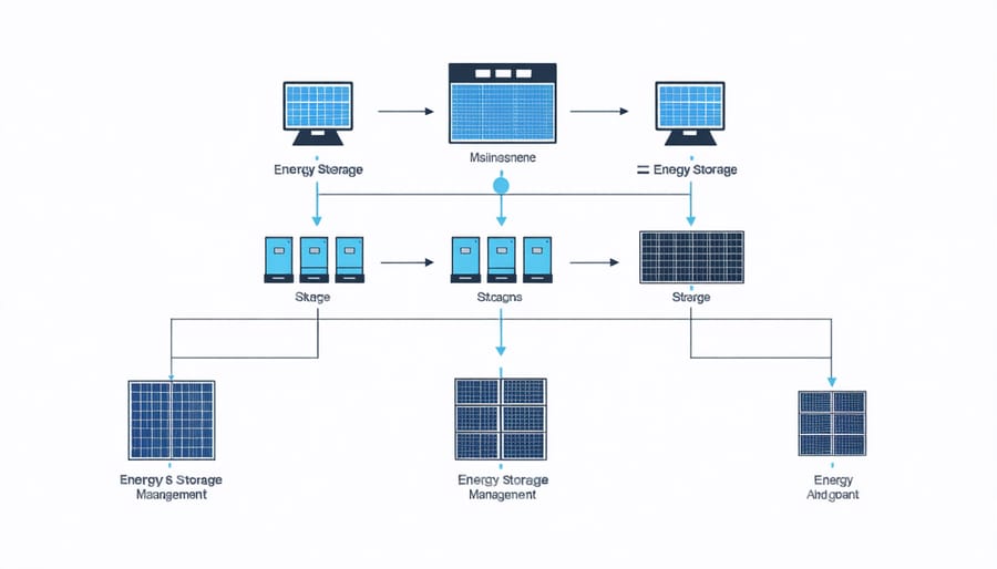 Illustration of an energy storage management system's components and functionality