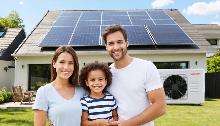 Happy family benefiting from residential solar panels and energy storage