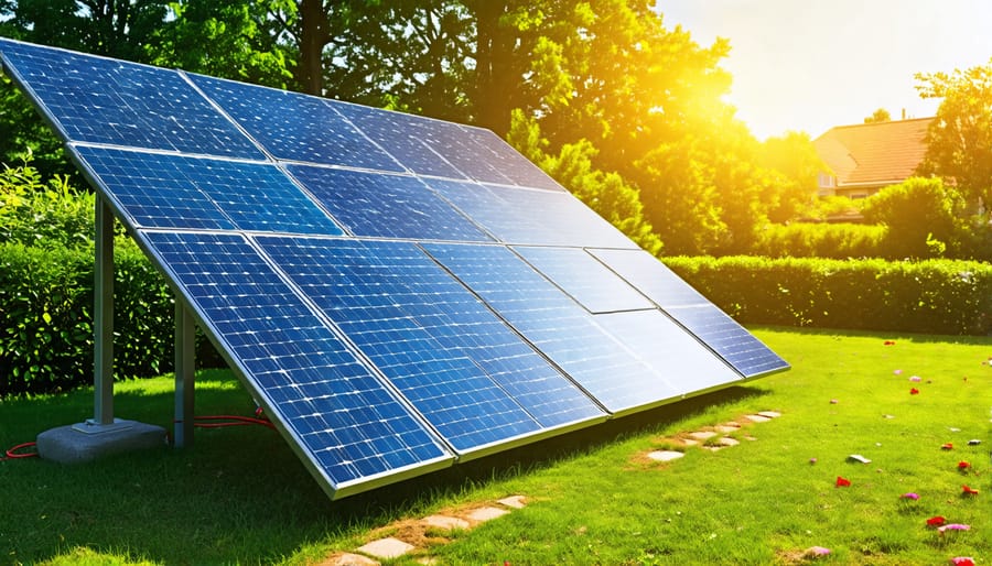 Freestanding solar panel array installed in a residential yard