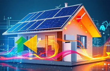 Illustration showing a house with arrows and lines representing energy efficiency improvements, including solar panels, insulation, and updated appliances, to highlight the positive impact of a residential energy audit.