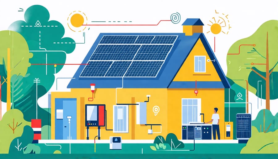 Diagram of a home solar monitoring system with key components labeled