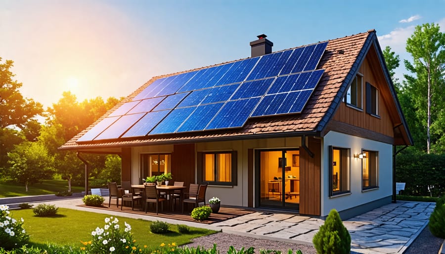 Home with solar panels showing financial benefits like increased property value and reduced bills