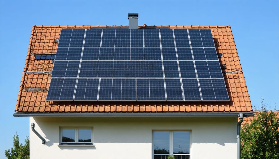 Modern house with solar panels on the roof