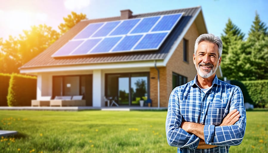 Satisfied homeowner with a bidirectional solar panel installation on their residence