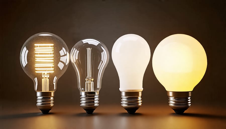 Assortment of energy-efficient LED bulbs next to an incandescent bulb