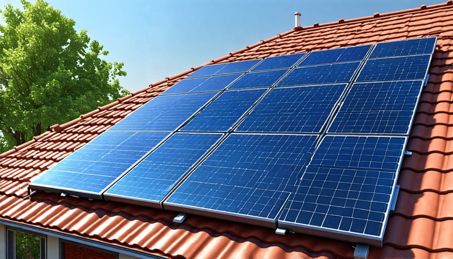 A house with advanced solar panels installed on its roof under a clear sky