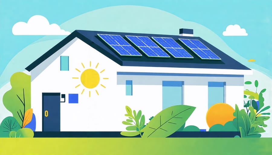 Illustration of net metering showing energy credits and savings for homeowners