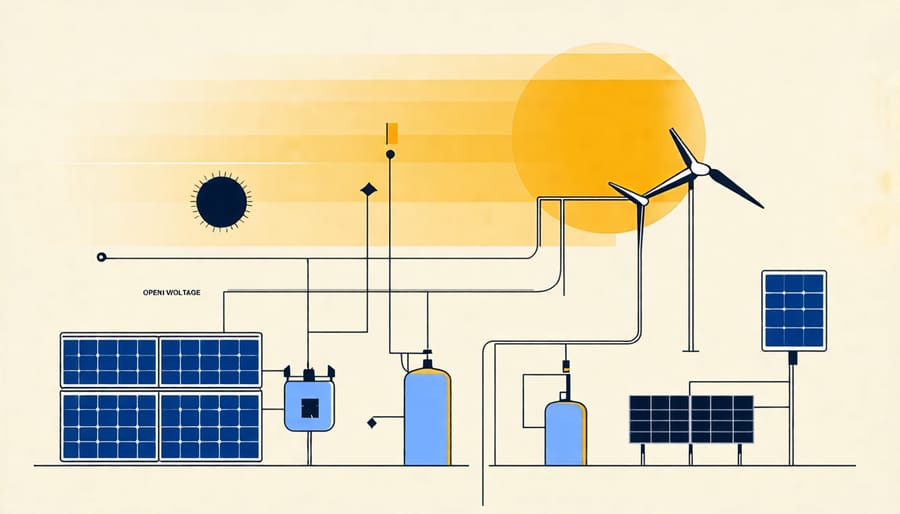 A conceptual diagram showing the concept of open circuit voltage within solar panels