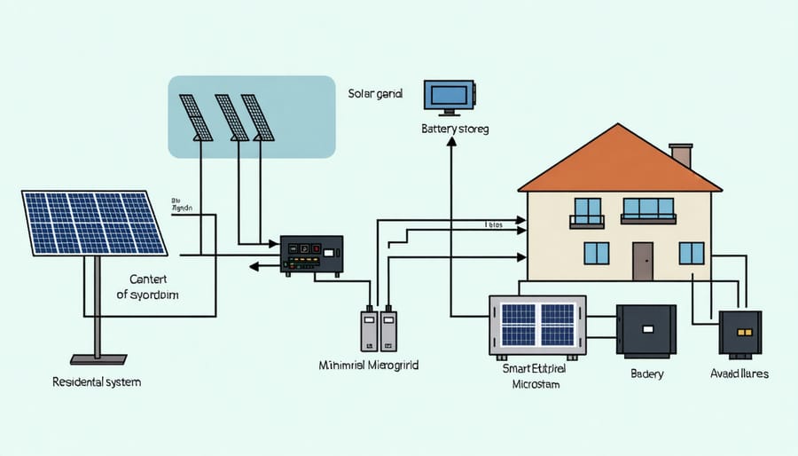 Illustration of a residential microgrid system with labeled components