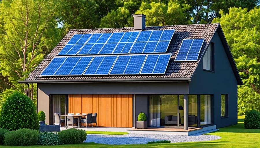 Solar panels installed on a residential home's roof, generating clean electricity