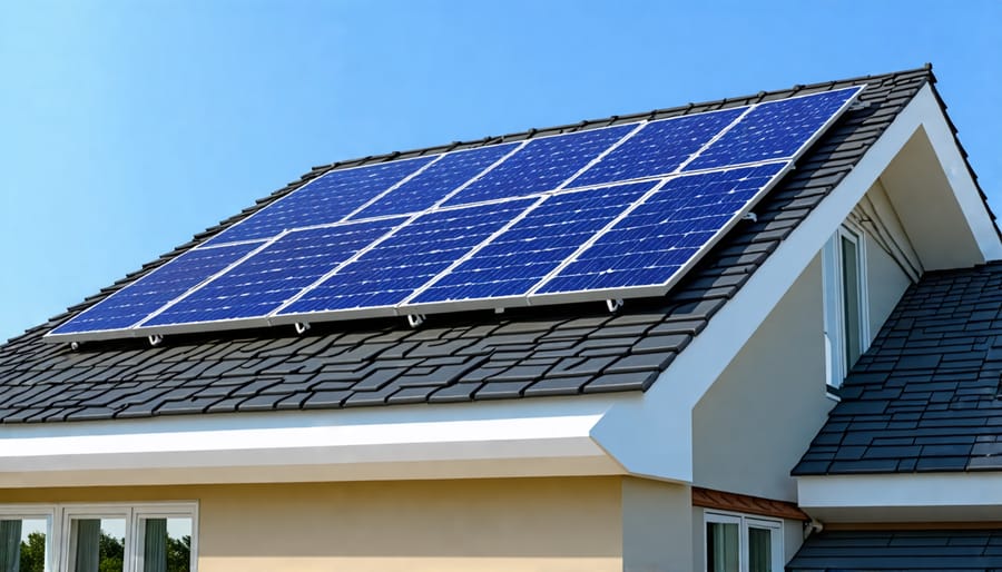 Residential house with solar panel installation on roof