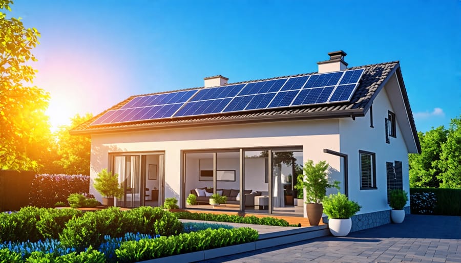 Solar panels installed on the roof of a typical residential home