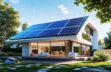 Conceptual depiction of innovative solar panels including transparent, flexible, and bifacial designs powering a modern home, symbolizing the future of clean energy.