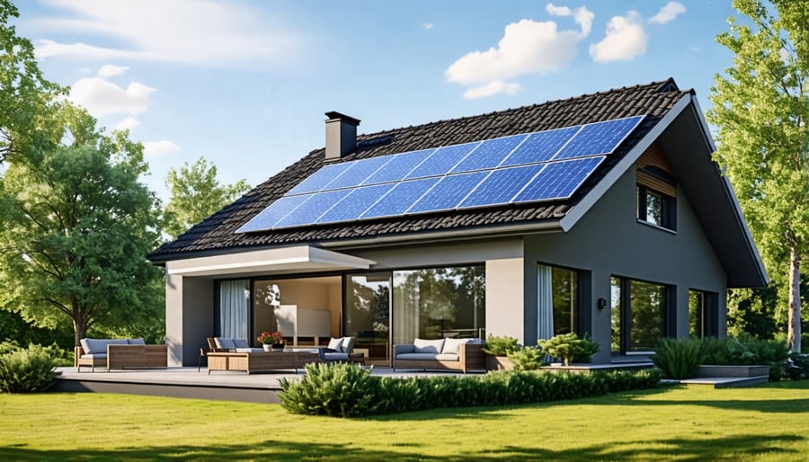 Modern solar panels integrated seamlessly into a home's roof design