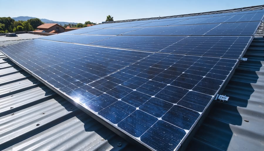 Solar panels harnessing energy from the sun on a residential roof