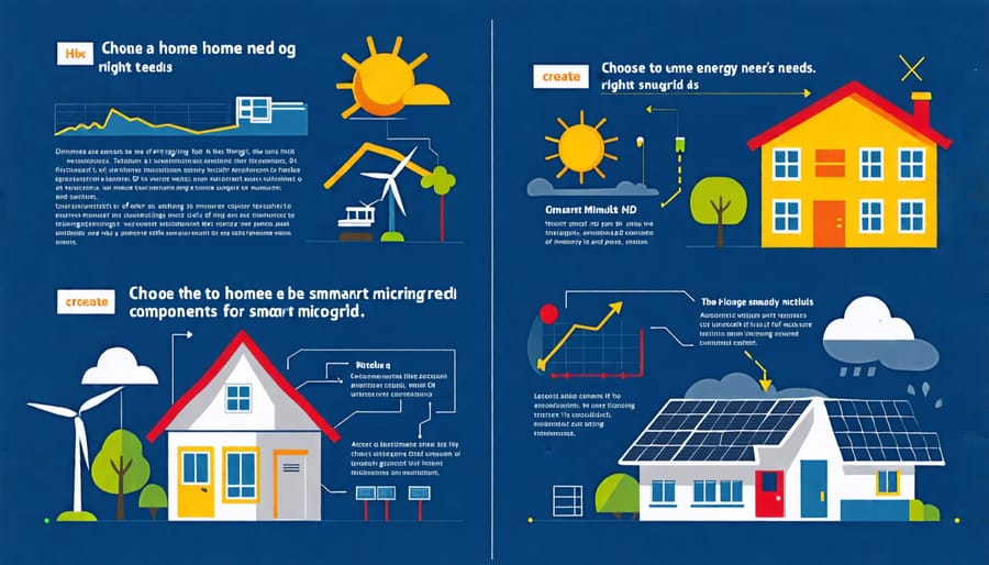 Infographic showing the process of assessing a home's energy needs and selecting components for a smart microgrid