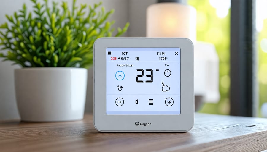 Modern programmable thermostat interface showing energy-efficient temperature settings