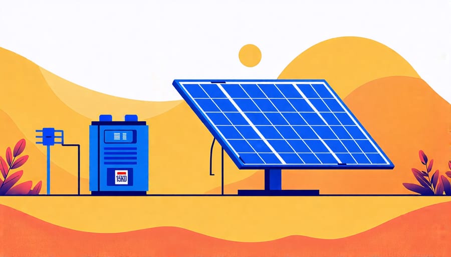 Illustration depicting a solar panel setup including a battery backup solution to prevent power disruptions