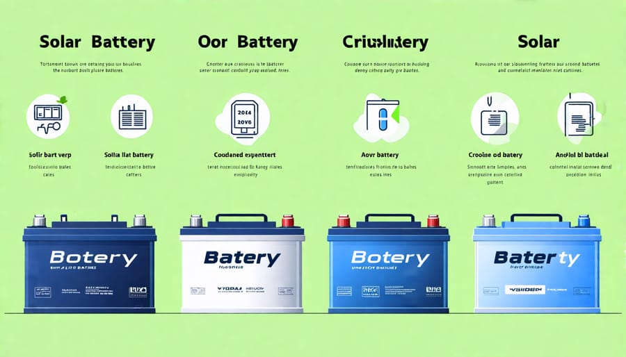 Comparison chart of solar battery types showing features like capacity, life span, and cost