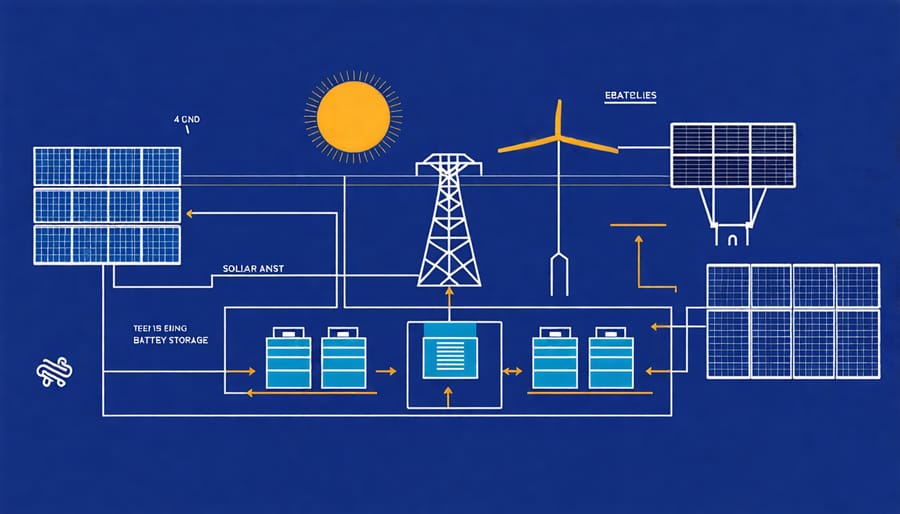 Illustration of the components and energy flow in a self-sufficient solar power system