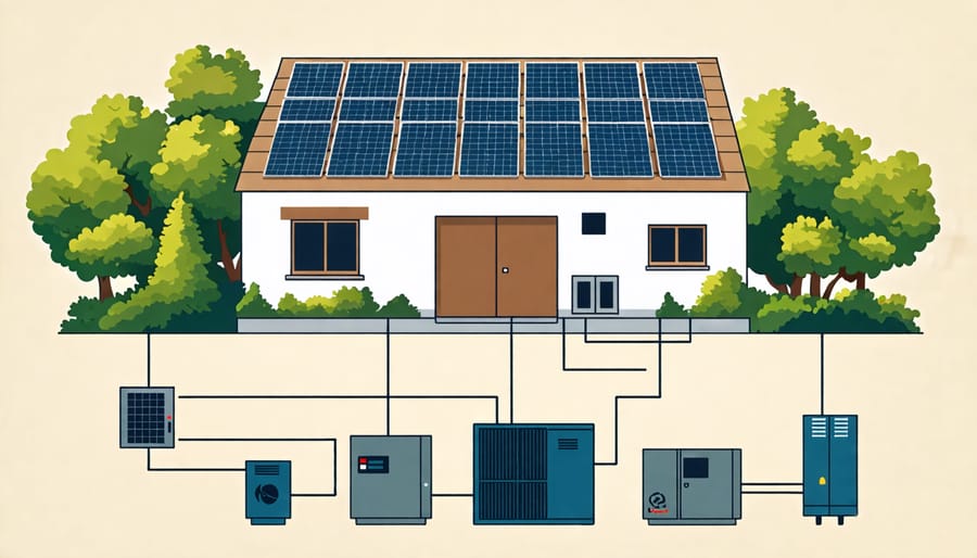 Illustrative diagram of a residential solar and battery energy storage system setup