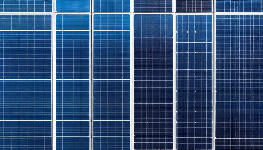 Visual comparison of different types of solar cells used in spacecraft