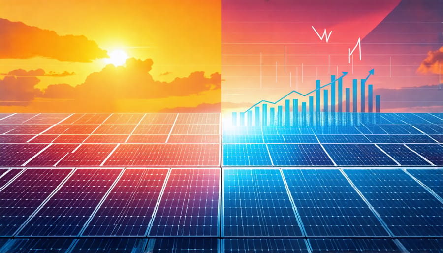 Visual representation of balancing solar energy with economic growth