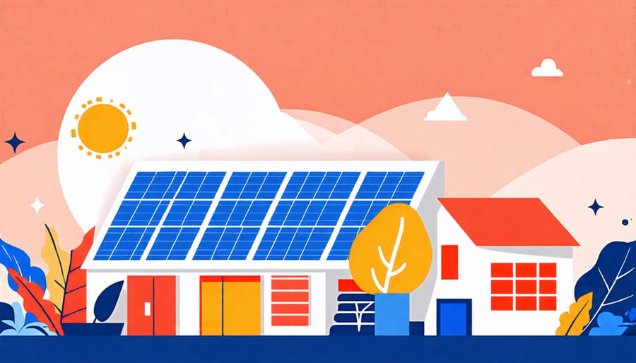 Conceptual graphic illustrating environmental benefits like carbon footprint reduction due to solar panels