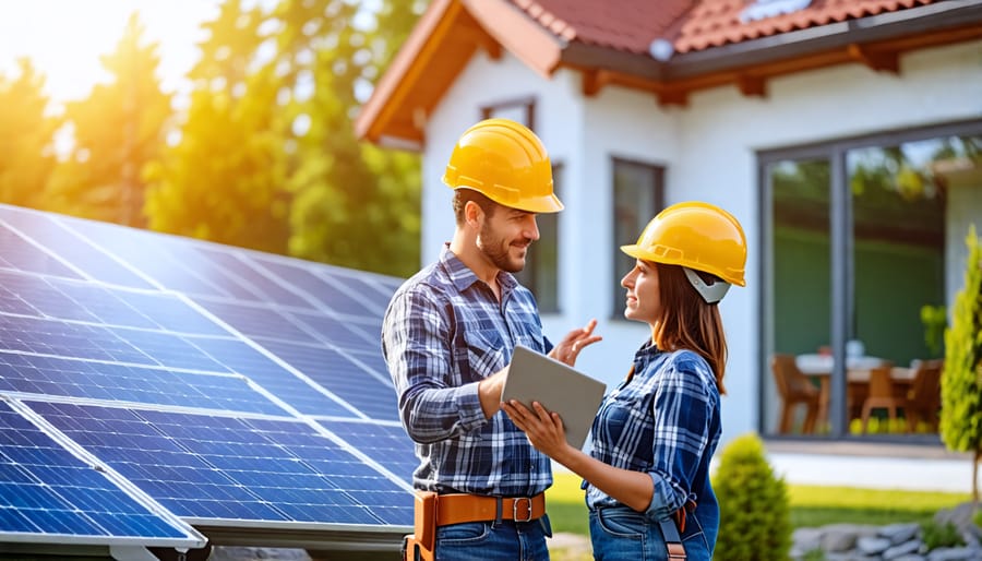 Consultation between a homeowner and solar panel installer