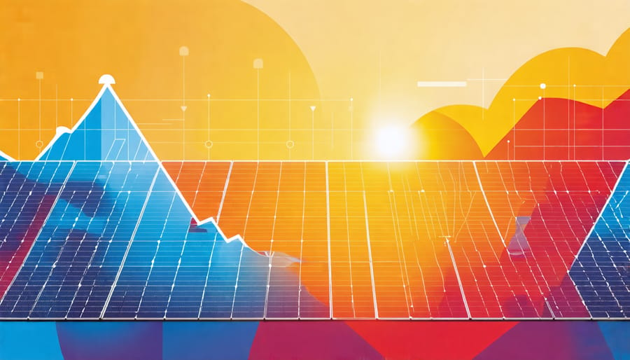 Visual emphasizing financial savings from solar monitoring with declining cost graph