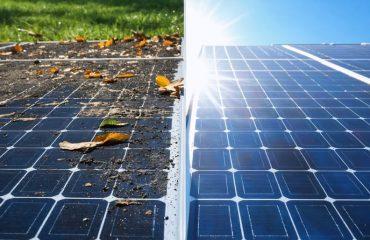 A comparison of a dirty solar panel versus a clean solar panel, illustrating the significant impact of cleanliness on solar energy efficiency.