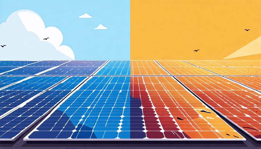 Comparison of a dirty solar panel and a clean solar panel, highlighting the effect of cleaning