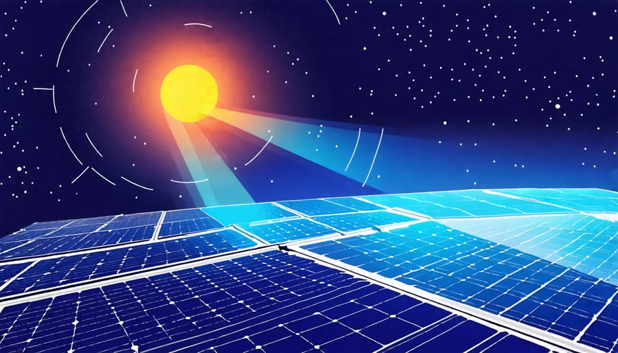 Illustration of the photovoltaic process in space solar panels