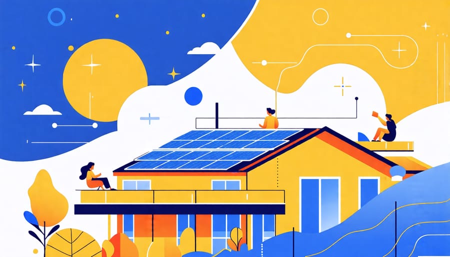 Illustrated guide showing the process of installing solar panels, step by step