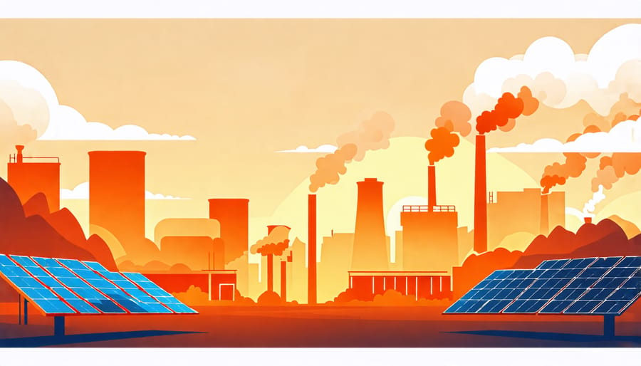 Conceptual image depicting pollution and energy consumption in solar panel manufacturing