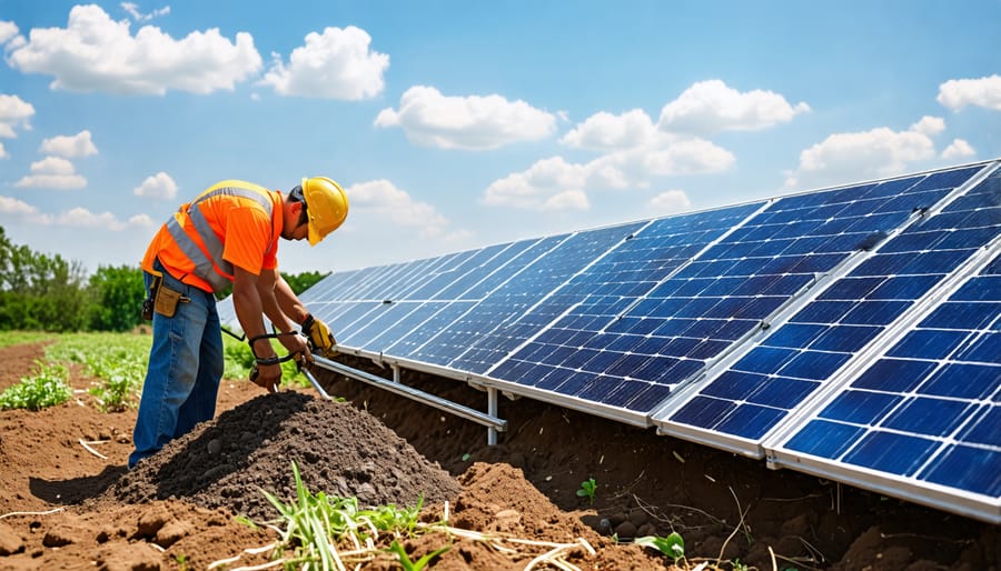 Laborers engaged in the extraction of raw materials like silicon and silver for the production of solar panels