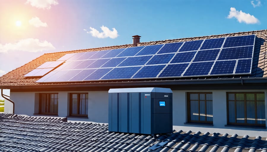 Residential home with rooftop solar panels and battery storage