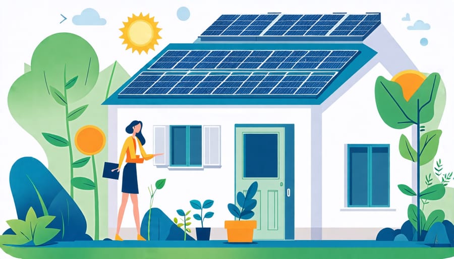 Conceptual diagram highlighting cost savings and reduced carbon footprint from solar energy