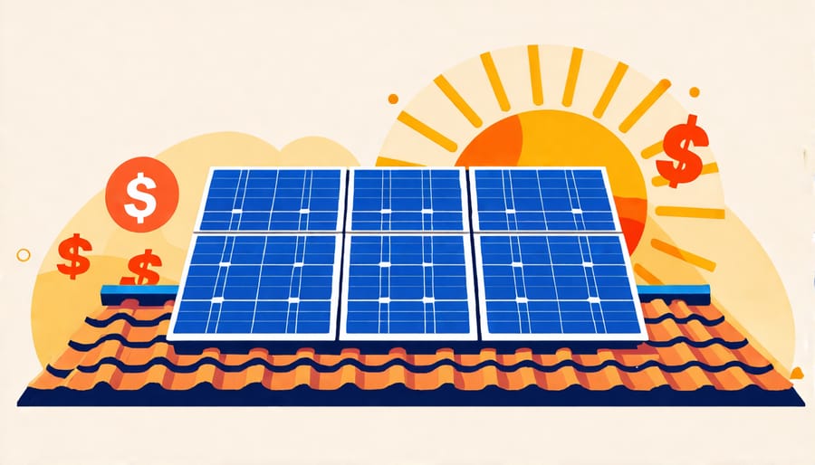 Graphic showcasing the concept of solar panels saving money