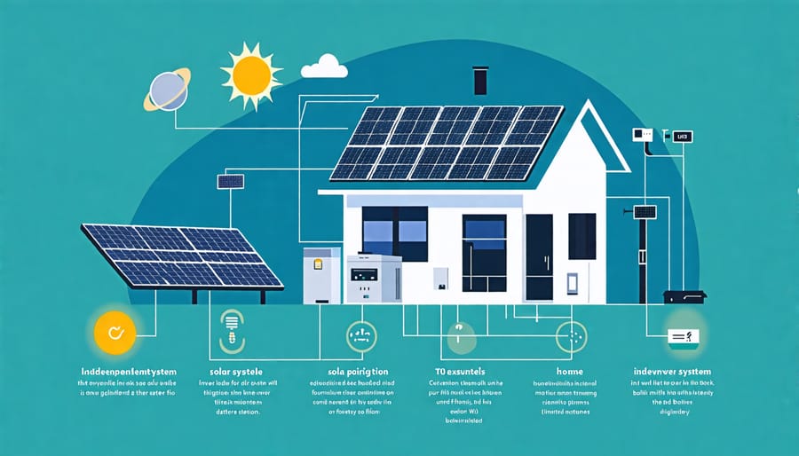 Schematic diagram of an off-grid residential solar power system