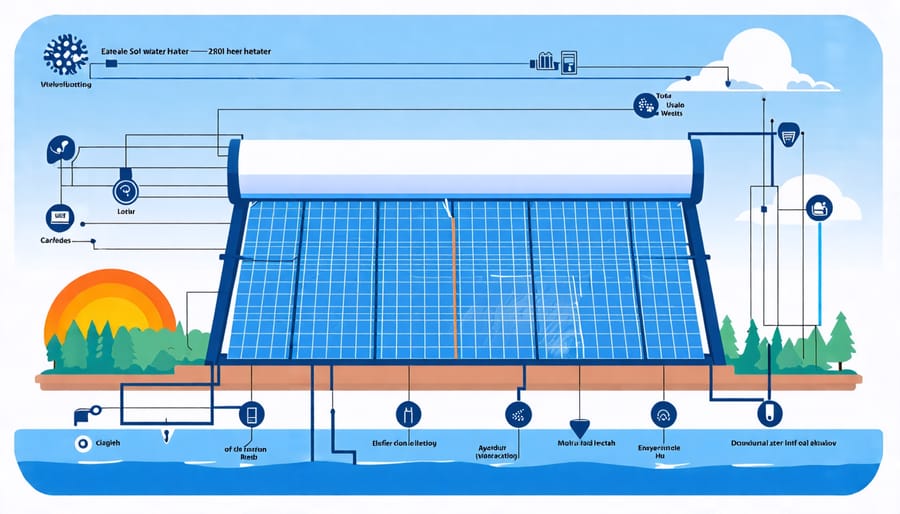 Illustration of a solar water heater system and its working principle